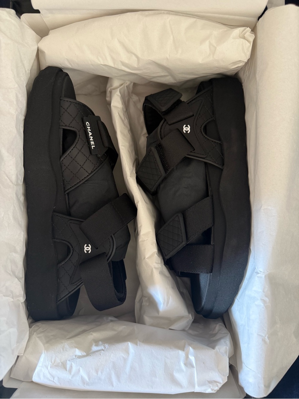 CHANEL Black Quilted Strap Sandals